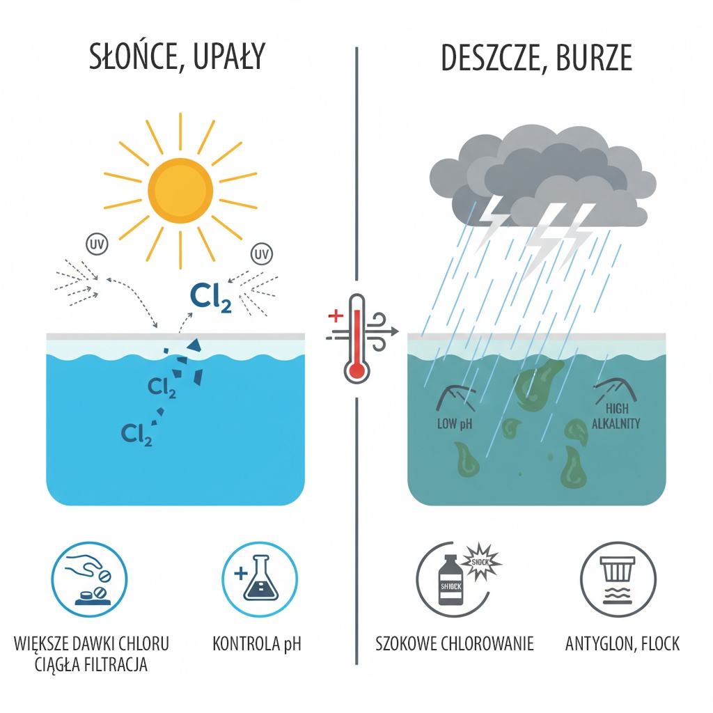 wpływ pogody na chemię w basenie